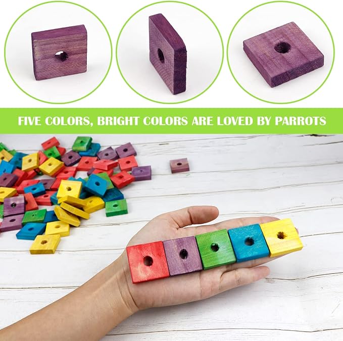 100 Pieces Parrot Wooden Chewing Toy Parrot Bite Toy Parrot Chewing Blocks for Small, Medium, Large Parrot Budgies Parakeet Cockatiel(Mixed Color)