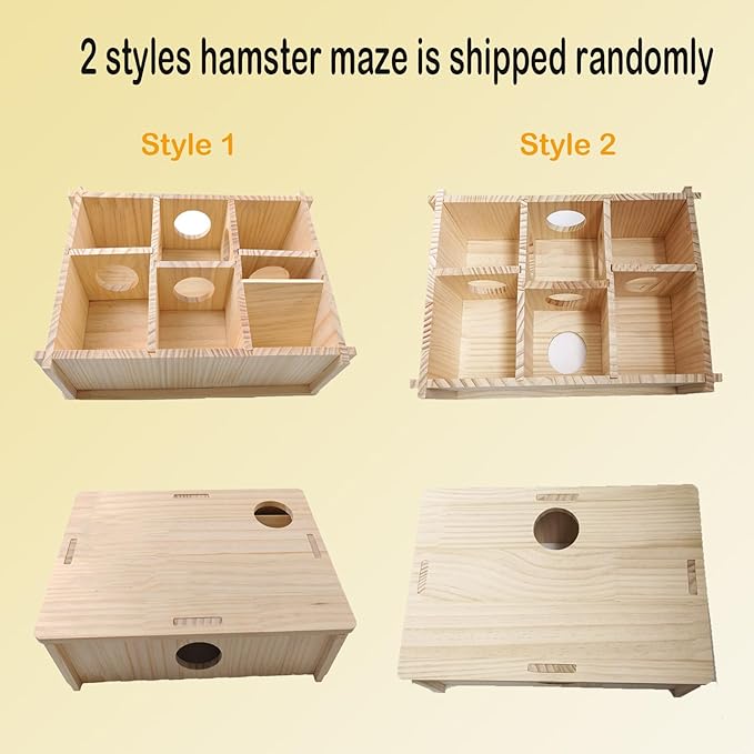 Multi Room Hamster Hideout,Wooden Hamster Multichamber House Platform,Chamber-Maze Gerbil Hideout Wood Tunnel Pet Rat Cage Accessories