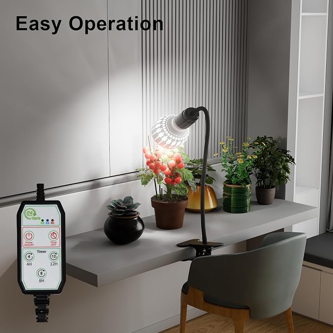 Grow Light,24W (160Watts Equiv) 5000K White Full Spectrum LED Growing Lamp Clip on Desk for Indoor Plants,Bulbs Replaceable & Non-dimmable (Black, 80W)