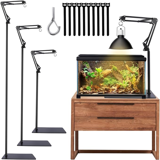 MECESOR Reptile Lamp Stand Adjustable Height 15.7-73.6inch with 360°Adjustable Swing Arm Heat Lamp Stand Plant Floor Light Holder for Bearded Dragon Turtles Snake and Chicks