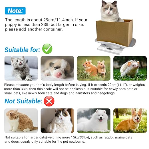 Goldmeet Pet Scale for Small Animals & Kitchen, Max 33lb Capacity with Tape Measure - Ideal for Newborn Kittens/Puppies Under 11 Inches
