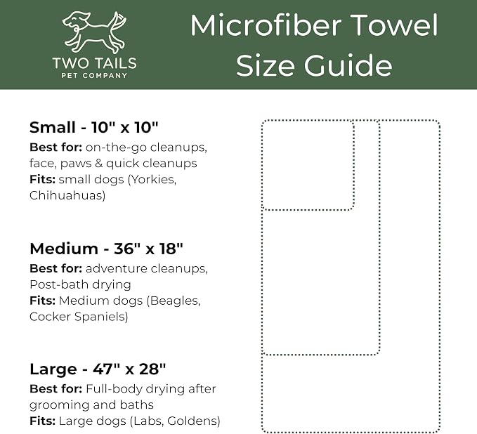 Two Tails Pet Company Pet N’ Dry Microfiber Bath Towel, Absorbent Dog Towels for Versatile Everyday Drying or Washing, Soft and Lightweight, Fast Drying, Grooming Dog Supplies, Size Medium