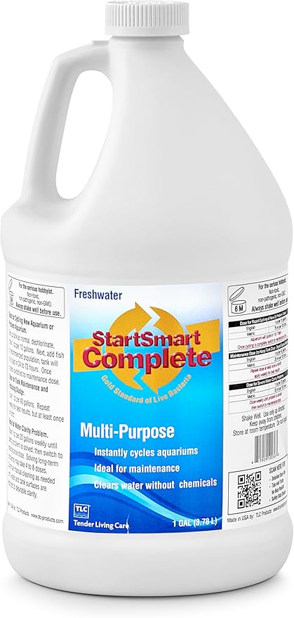 TLC Products StartSmart Complete Freshwater Aquarium Cycle Starter & Beneficial Nitrifiers, Supports Clear Water & Biofiltration, Reduces Excess Sludge, One Gallon (128 oz, 3.78 L)