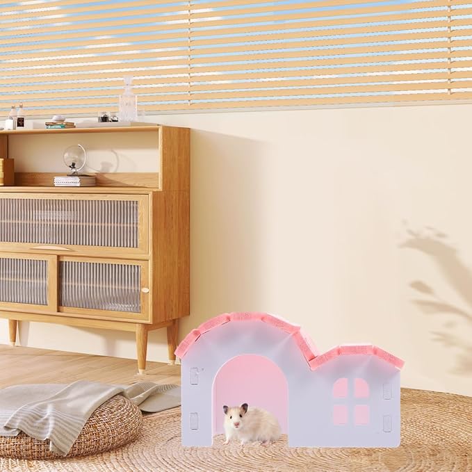 POPETPOP Hamster Nest Wooden Hideout Small Animal House 5.51 Inch Cozy Habitat for Hamsters Gerbils Chinchillas and Rabbits