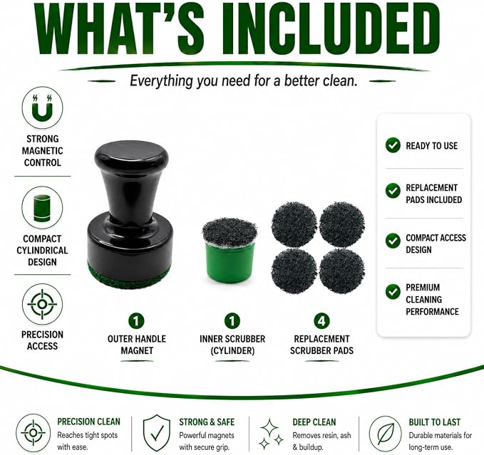The Magic Cleaner Magnetic Glass Cleaner Kit |Mini, 12mm Size | For Water Pipes, Vases, Windows, Aquariums, Small, & all Shapes & Sizes | Cleans Hard to Reach Stains | Scrub via Magnet Glass Cleaner