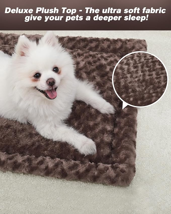 Washable Dog Bed Mat Crate Pad Soft Fluffy Pet Kennel Beds Dog Sleeping Mattress for Large Jumbo Medium Small Dogs, 30 x 19 Inch, Brown