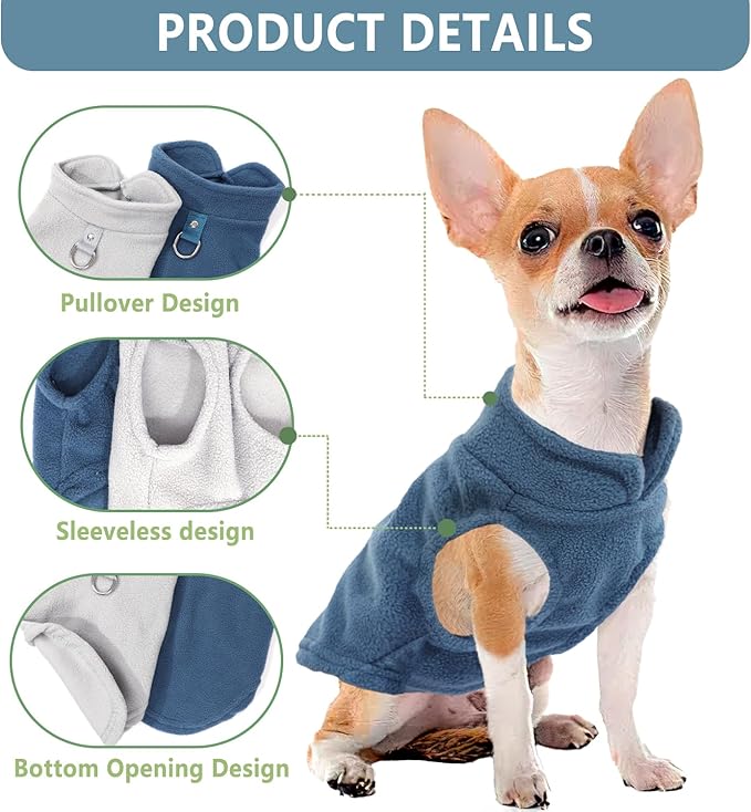2 Pack Dog Sweater with Leash Ring Winter Warm Pet Sweater Thick Clothes Coat Fleece Dog Sweaters for Small Dogs Girl Boy for Chihuahua, French Bulldog, Dachshund,Medium(7-10lbs)