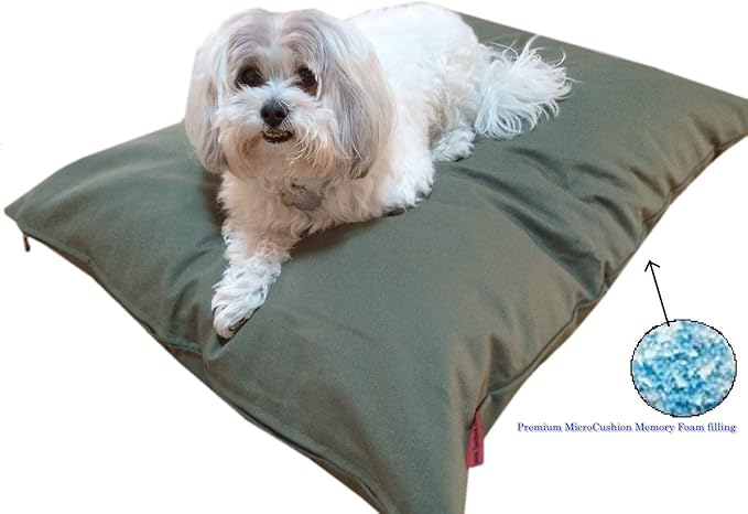 Durable Comfort Micro-Cushion Memory Foam Pet Dog Pillow Bed Waterproof Liner + External Cover for S,M,L Dogs- Complete Set (Green Canvas, 48''x29'')