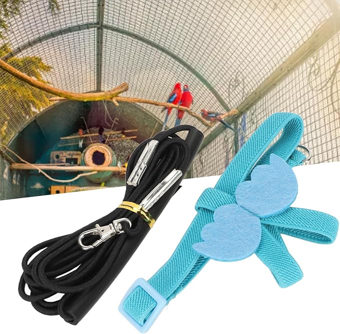 Parrot Bird Harness Leash, Adjustable Parrot Nylon Anti Bite Flying Training Rope, Pet Outdoor Traction Lead, Bird Parrot Flight Suit with Leash for Parakeets Cockatiels Conures Budgies(M-Blue)