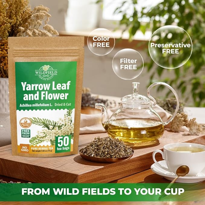 50 Bags Yarrow Herb Dried Yarrow Leaf & Flower Herbal Tea (Achillea Millefolium Tea) - 50 Count 1.5g Bags Herb Tea Milenrama Hojas