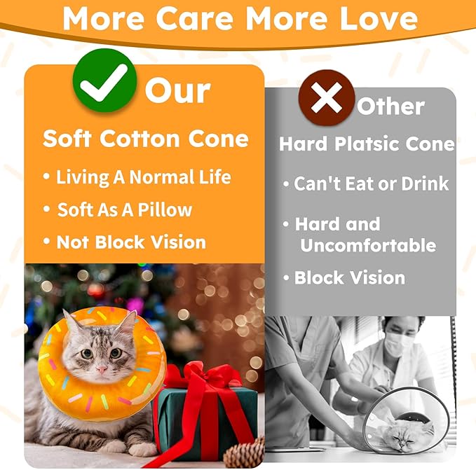 Hpetppy Cat Cone Collar Soft, Cat Recovery Collar for Wound Healing Cute Donut Adjustable Kittens Cones to Stop Licking Comfortable Lightweight Neck Elizabethan Collars for Cats Kittens After Surgery