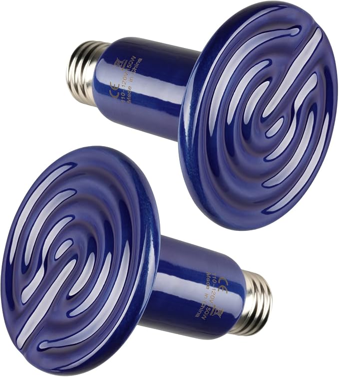Simple Deluxe 150W 2-Pack Ceramic Heat Emitter Reptile Heat Bulb No Light, LCD Digital Aquarium Thermometer, for Reptile Amphibian, 2 Pack, Royal Blue