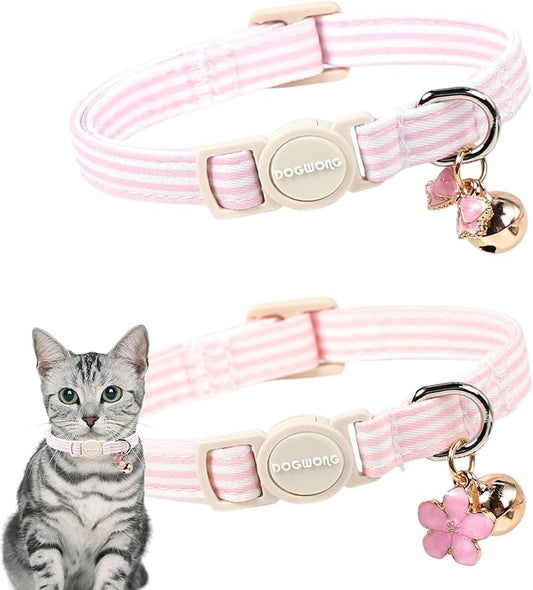 2 Pack Pink Purple Cat Collars Breakaway with Bell, DOGWONG Safety Buckle Cat Collar for Girl Boy Cats and Small Dogs，Adjustable 7-12 Inch,Pet Supplies Accessories
