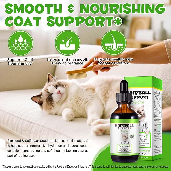 Hairball Treatment for Cats, Cat Hairball Remedy, Hairballs Drops Promotes Natural Passage of Hairballs, Supports Skin & Coat, Digestion, Immune - Chicken Flavor, 60ML