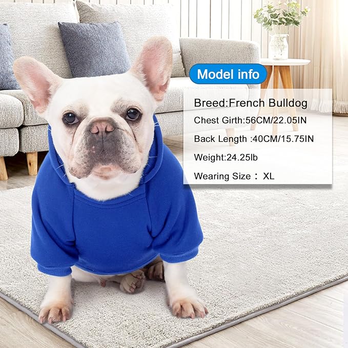 2 Pack Dog Hoodie Warm Hood Dog Sweater Cold Weather Small Dogs Sweatshirt Comfort Pet Clothes for Small Medium Dogs with Pockets (Dark Blue+Grey, XXS (Back: 5.9",Chest: 10.6", 0.8-1.8lbs))