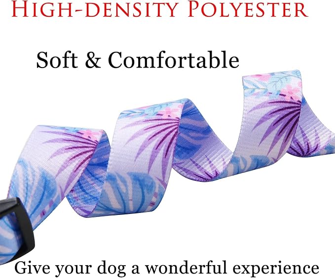 Mihqy Dog Collar and Leash Set with Bohemia Floral Tribal Geometric Patterns - Soft Ethnic Style Collar Adjustable for Small Medium Large Dogs(Purple Flower Flower Set,M)