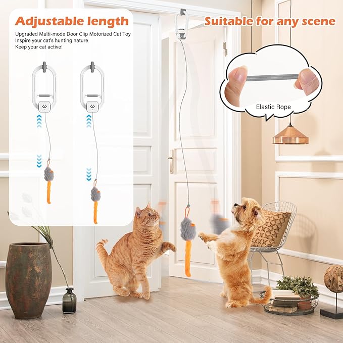 Automatic Rechargeable Cat Teaser, Door Mount Hanging Interactive Cat Toy, 360° Spinning & Irregular Jumping Motion Modes, Smart Electric Cat Exercise Toy for Indoor Cat Self Play, Grey
