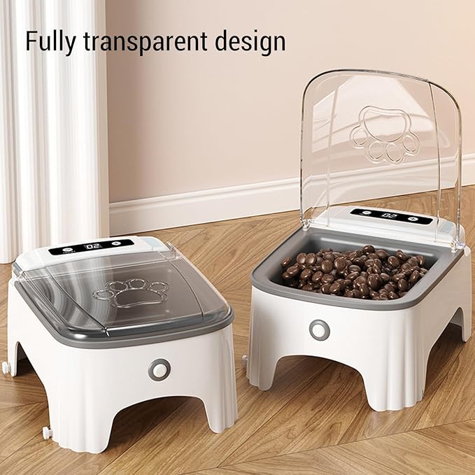 Automatic Cat Feeder with Timing Large Capacity, Automatic Feeder Wet Food with Non Tipping Base, Pet Dispenser Suitable for Cats Dogs Household Daily Feeding (Grey)