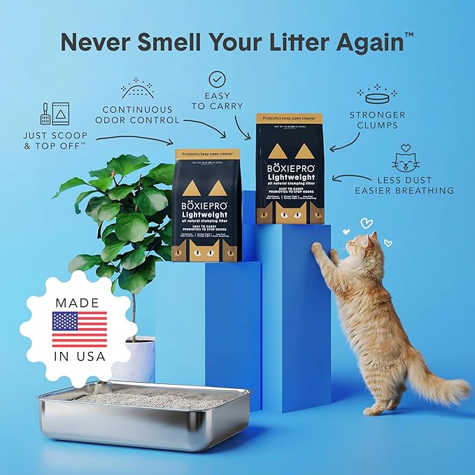Boxie Probiotic Lightweight Cat Litter 40 Day Odor Control, Odor Eliminating Probiotics, 99.9% Dust Free, Multi-Cat, 11.5 lb