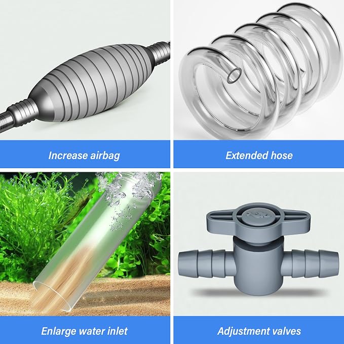 Fish Tank Vacuum Gravel Cleaner Flows Adjustable Fish Tank Siphon with Manual Pump & 3 Different Nozzles Quick & Conveneint Aquarium Water Changer for Home|Gravel Cleaners