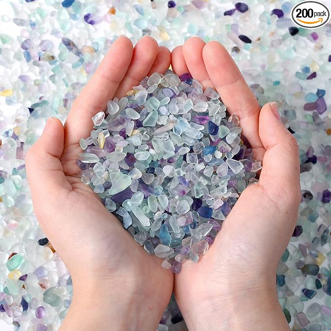 Natural Multicolor Fluorite Crystal Quartz Rocks Chips Vase Filler Rocks for Succulent Plant Small Fish Tank Aquarium Gravel Decorative Pebbles Stones(200 gram)