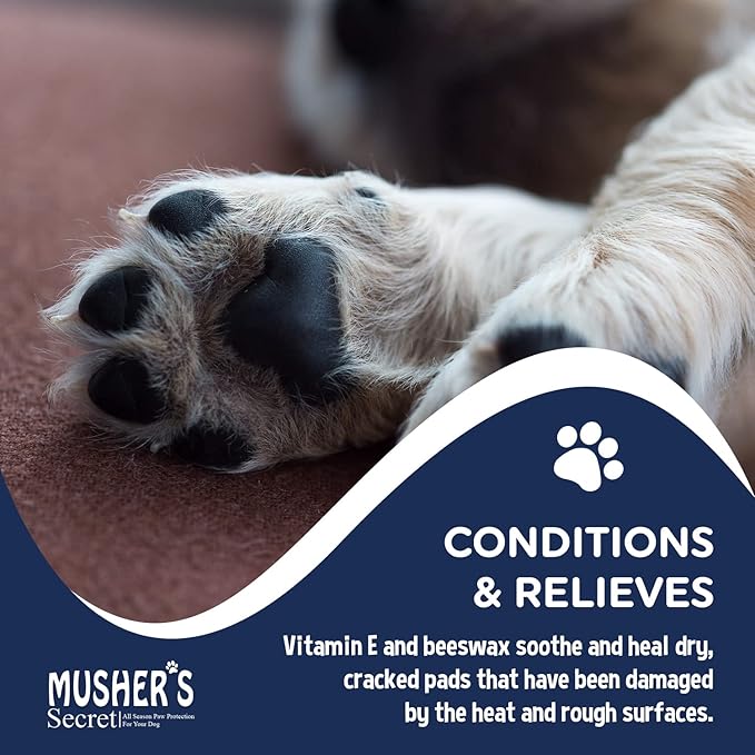Musher’s Secret Dog Paw Wax 454g (16oz) – All-Natural Dog Balm w/ Vitamin E – Helps Protect & Moisturizes Cracked Paws – Invisible Barrier for Hot Pavement, Ice & Salt – Lick-Safe & Non-Toxic