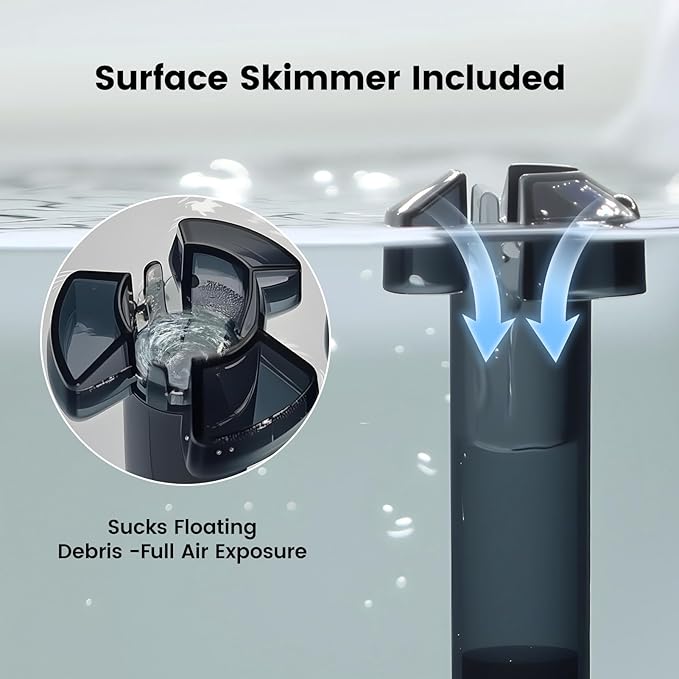 ANILUV Aquarium Filter with Surface Skimmer & LED Indicator Light | Hang On Back Power Filter 5-20 Gallon Aquarium for SPF-20