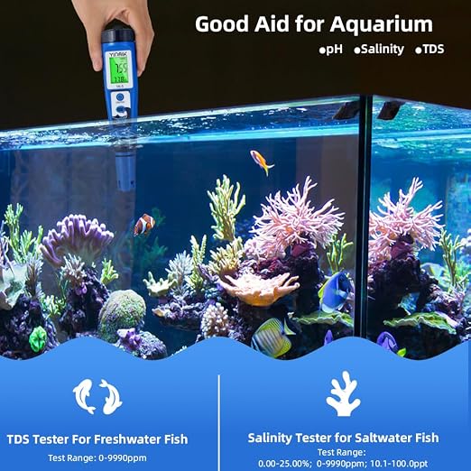 pH Salt Meter 5 in 1 pH TDS EC Salinity Tester for Pool Spa Aquarium | Swimming Pool Salinity Meter for Hydroponic Household Drinking Water Hot Tub Home Brewing Fish Tank…