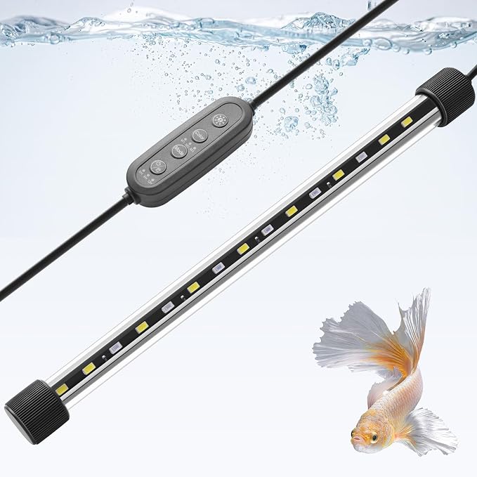 Dirvin LED Fish Tank Light with Timer, 24/7 Mode & 3 Color Aquarium Light | Submersible Adjustable Brightness, IP68 Waterproof, Sunrise-Daylight-Moonlight, Auto On/Off for Fresh and Salt Water, 6W