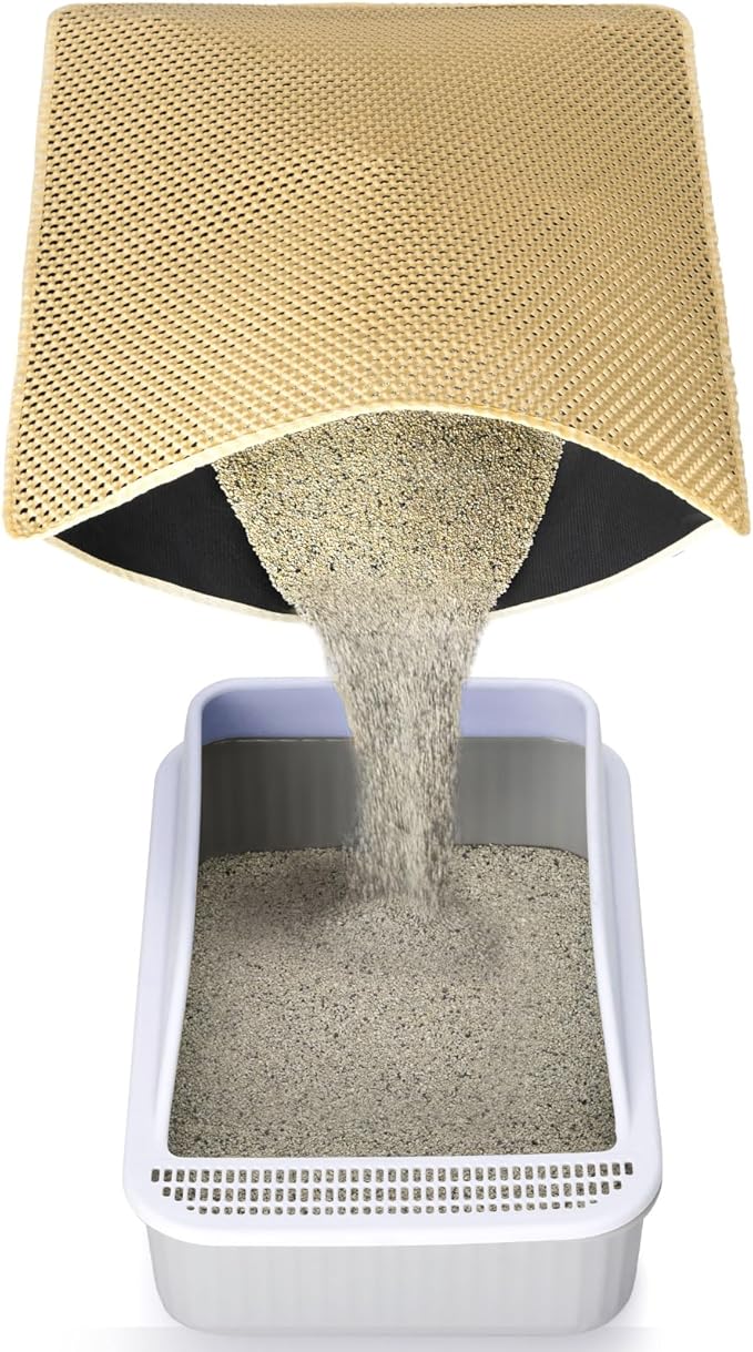 Cat Litter Mat Litter Trapping Mat for Litter Box Mat,Large 35x25 inch Kitty Litter Matt for Cat Rug,Dual Layer Pet Pads,Non-Slip Waterproof (Khaki)