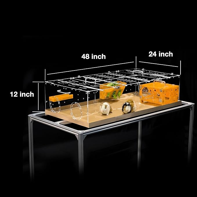 GuineaLoft™ Model-A1 Acrylic Guinea Pig Cage w/Clear Acrylic Lid, Supporting Beams & Connecting Doors - Large 4ft(L) x 2ft(W) x 1ft(H) Expandable C&C Cage, Also for Bunnies, Button Quails, Hedgehogs
