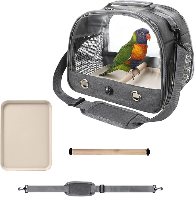 Small Bird Travel Carrier Cage Portable Bird Parrot Parakeet Cockatiel Travel Carrier Bag Lightweight Birds Backpack with Standing Perch and Stainless Tray for Vet Visit Side Access Window