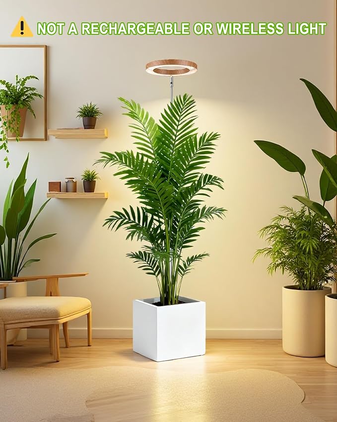 Plant Grow Light,LED Growing Light Full Spectrum for Indoor Plants,Aluminum Cherry Wood Grain Plant Lights,Height Adjustable, Automatic Timer, 5V Low Safe Voltage