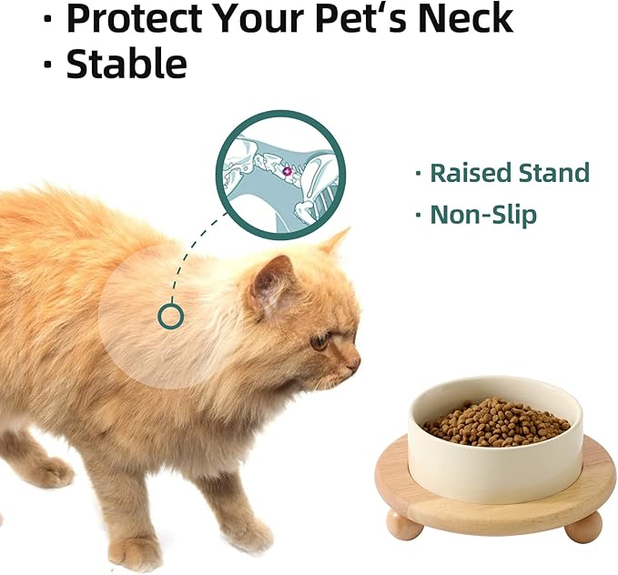 Havniva Raised Cat Water Bowl 5.1” Elevated Ceramic Cat Food and Water Bowl Whisker Friendly Pet Water Bowls for Indoor Cats, Wide Kitten Dish Relieve Whisker Fatigue Non Slip Cat Feeder