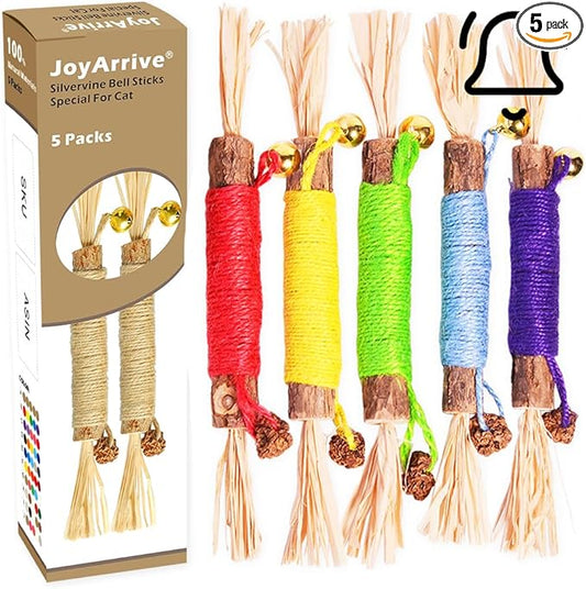 Natural Dried Matatabi Cat Chew Stick with Gall Fruit, Raffia Grass & Bell Cat Ball Toys, Handmade Silvervine Sticks Interactive Catnip Toys for Teething & Entertainment (Size L Color B)
