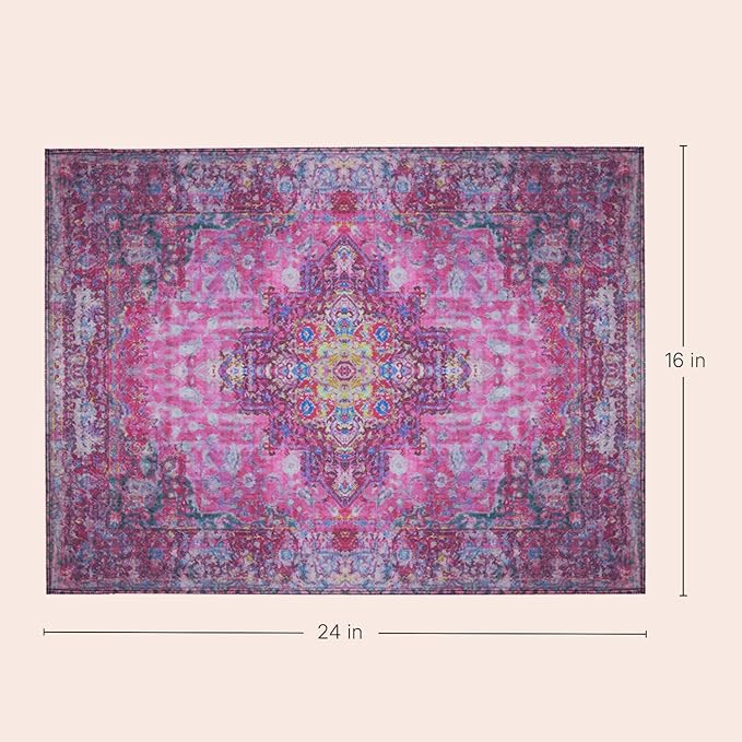 Lovewag Pets Cat Litter Box Mats 2 Pack - Small 16x24 Machine Washable, Easy Clean, Non-Slip, Waterproof Mats for Indoor Cats - Kitty Litter Mess Control & Pet Urine Floor Protection (Mystic Fuchsia)