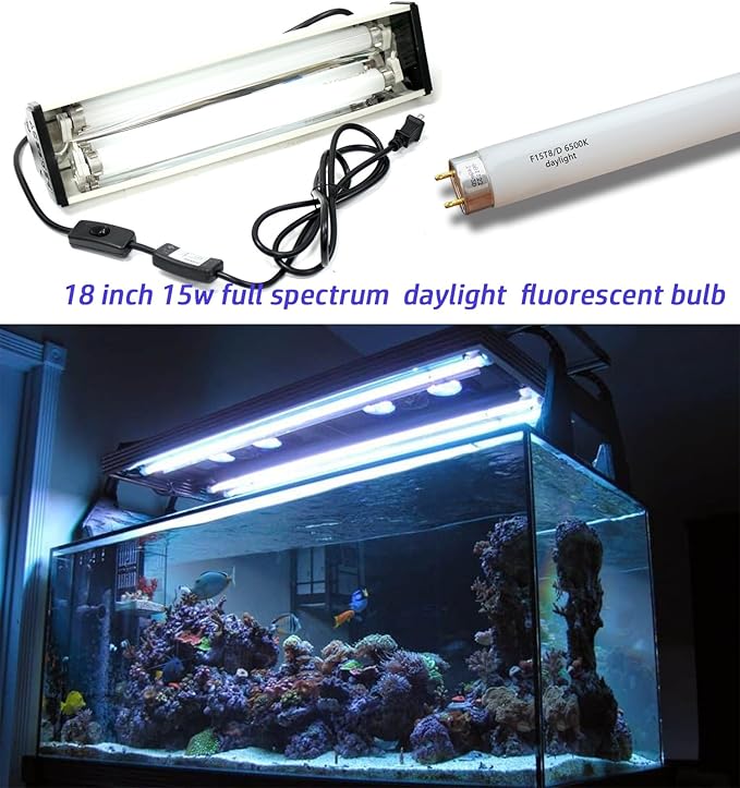 Flyercatch 18'' Full Spectrum Daylight 15Watt Aquarium and Plant Light Bulb,Bright White 6500k Fish Tank Fluorescent Tube, Ra83+ High Color Rendering Index