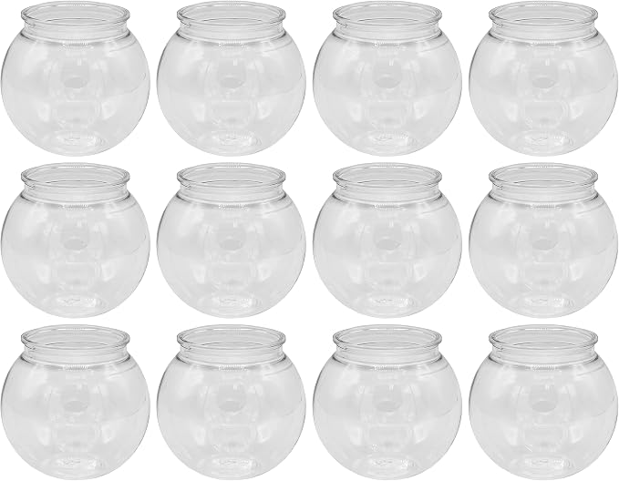 Creative Hobbies® 16 oz Clear Plastic Fish Bowls - 4 Inch (100 mm) Shatterproof Ivy Bowls for Carnival Games, Drinks, Candy & More - Pack of 12