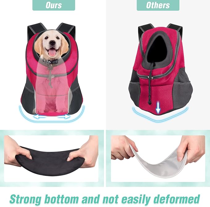 YUDODO 4-8lbs Dog Front Carrier Backpack, Adjustable Breathable Pet Carrier for Small Dogs, Ventilated Puppy Back Pack with Safety Belt, Lightweight Doggy Backpack for Hiking Outdoor (Rose, M)