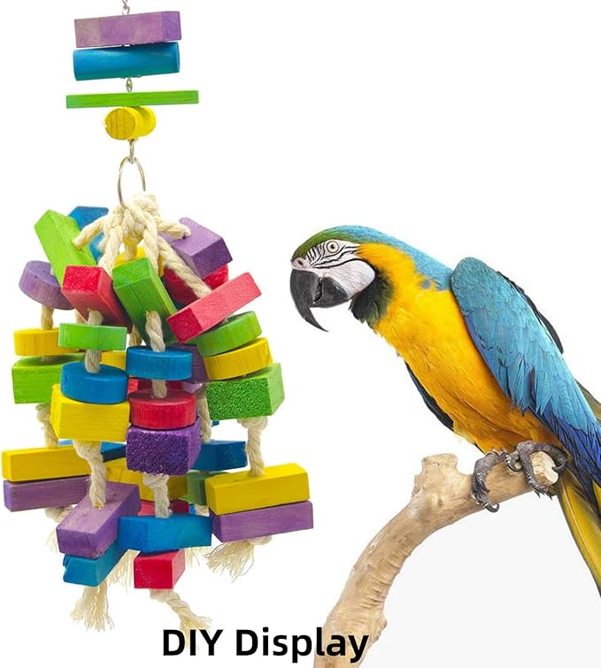 Bird Toys, Wood Wooden Colored 300pcs Parrot Toys for Large Birds, Multicolored Natural Wooden Blocks,African Grey Parrots, Macaws, Cockatoos,Parrot chew Toys, Aviary DIY Hanging Toys
