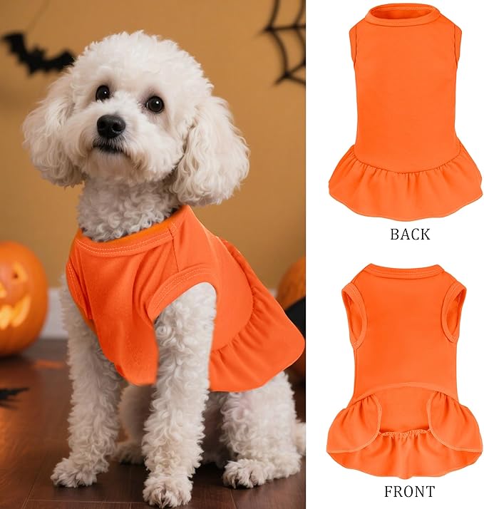 2 Pcs Dog Dresses Cat Skirt Solid Color Dog Clothes Summer Sleeveless Puppy Girl Clothes for Small Pet Dogs Cats (Purple,Orange, Small)