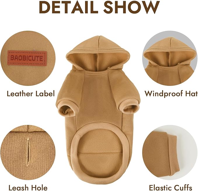 2 Pack Dog Hoodie Warm Hood Dog Sweater Cold Weather Small Dogs Sweatshirt Comfort Pet Clothes for Small Medium Dogs with Pockets (Coffee+Khaki, M (Back: 11.4",Chest: 16.9", 5.8-8.8 lbs))