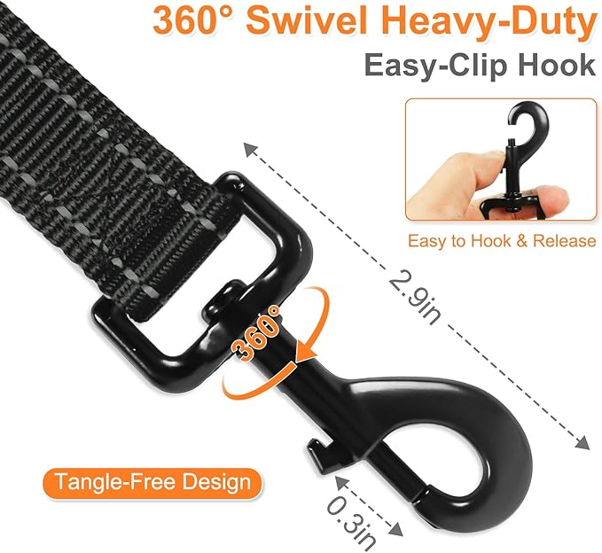 6 FT Heavy Duty Dog Leash with 2 Comfortable Padded Handles, Traffic Handle Extra Control, Highly Reflective Threads Leash for Small/Medium/Large Dogs (Black)
