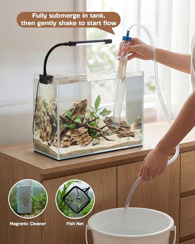 Glass Fish Tank Kit, 3 Gallon Betta Fish Tank Aquarium Starter Kit with Filter, Lights, Lid, for Betta, Goldfish, Small Fish or shrimg，Clear