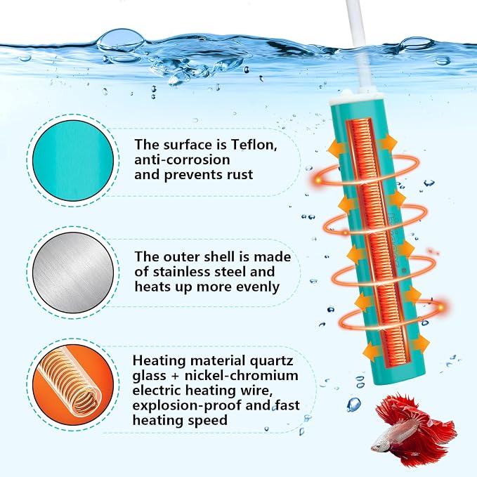hygger Mini Submersible Aquarium Heater, Turtle and Betta Fish Tank Heater with Five-Key External Controller 78℉、82℉、86℉、90℉、94℉ for Freshwater Small Tank