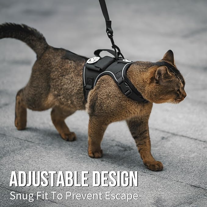 OneTigris Cat Harness and Leash - Escape Proof Soft Adjustable Cat Harness, Breathable, Comfortable, Durable Water-Resistant Tactical Vest with Reflective Strips and Pocket for Cat Tracker