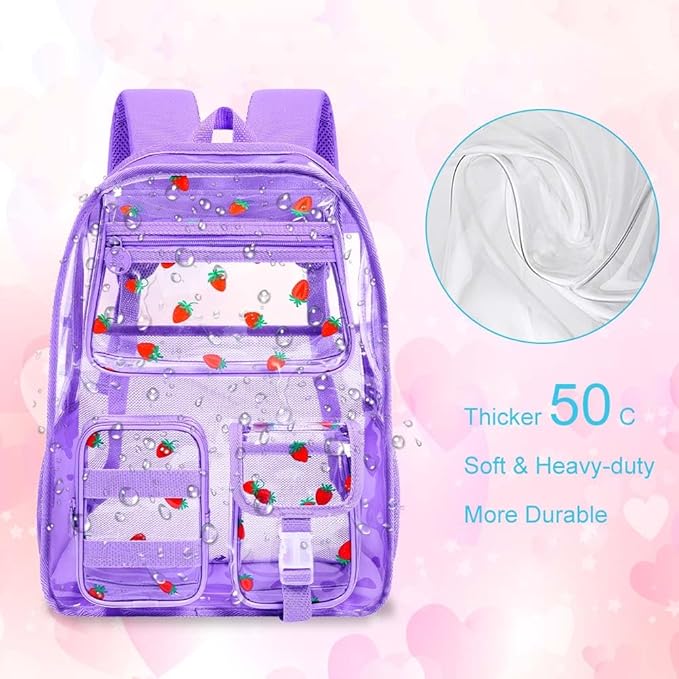 CCJPX 3Pcs Clear Backpack for Girls, School Transparent Bookbag, Heavy Duty See Through Backpacks for Teens Elementary