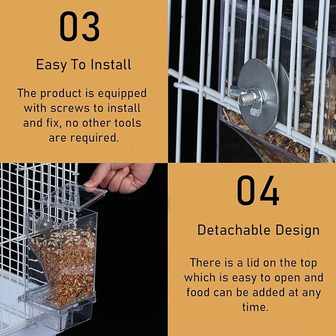 Automatic Bird Cage Feeder No Mess Parakeet Feeder Seed Food Container Feeding Station Cage Accessories for Small Birds Parrot Canary Lovebirds(Transparent)