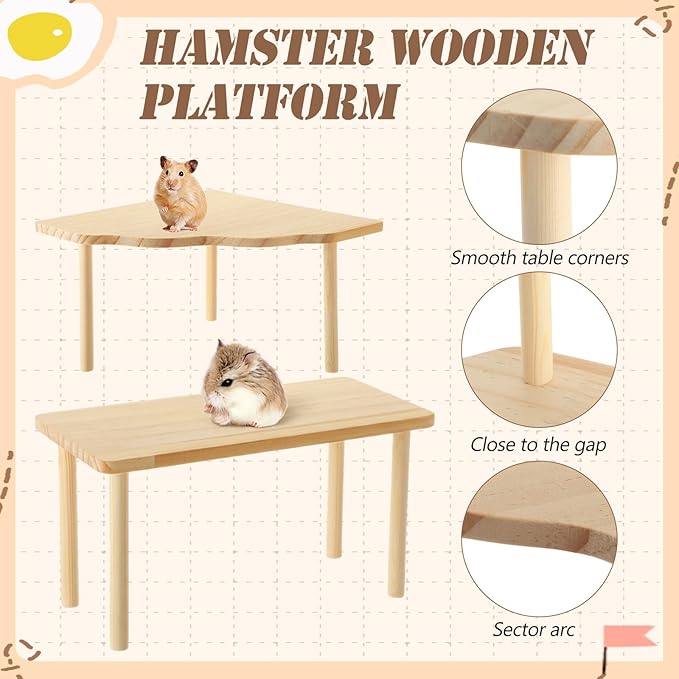 BreezeHug 4 Pcs Hamster Platform Hideout Wooden Tunnel Ladder Playhouse Hamster Game Climbing Toy with Platform Cage Accessories for Pets Dwarf Syrian Mice Degus Gerbils Squirrel(Cloud)