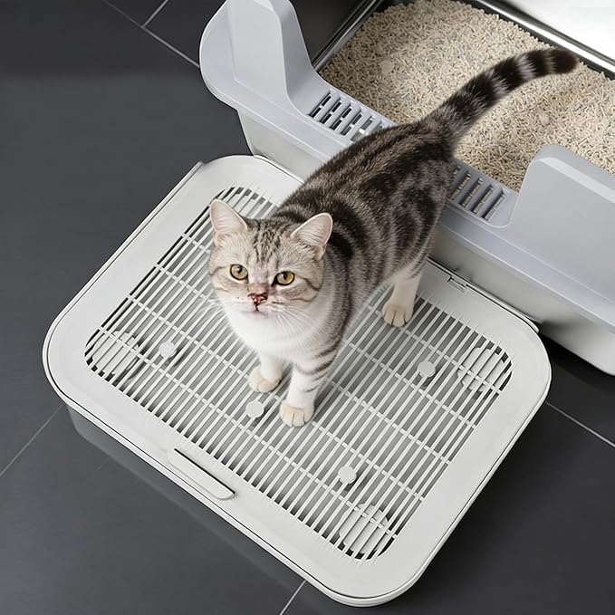 Flip-Top Lid Cat Litter Mat, Double-Layer Litter Trapping Pad with Non-Slip Waterproof Base, Easy Clean Durable Floor Mat for Kitty Litter Box
